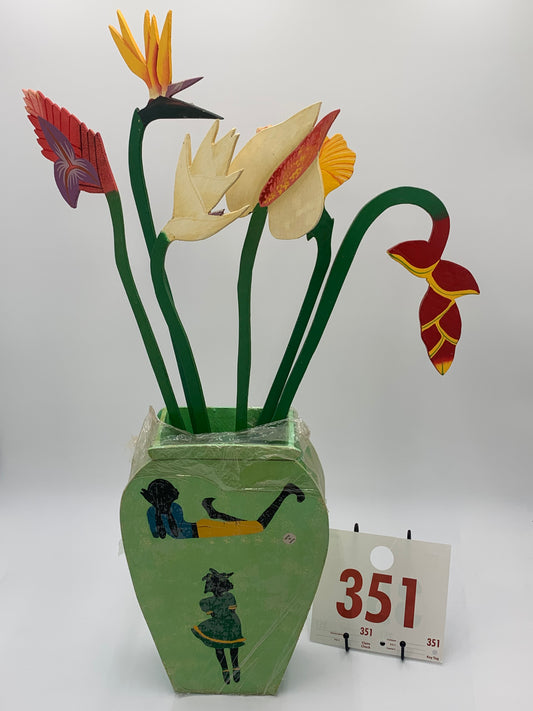 351 - Wooden Vase/Flowers