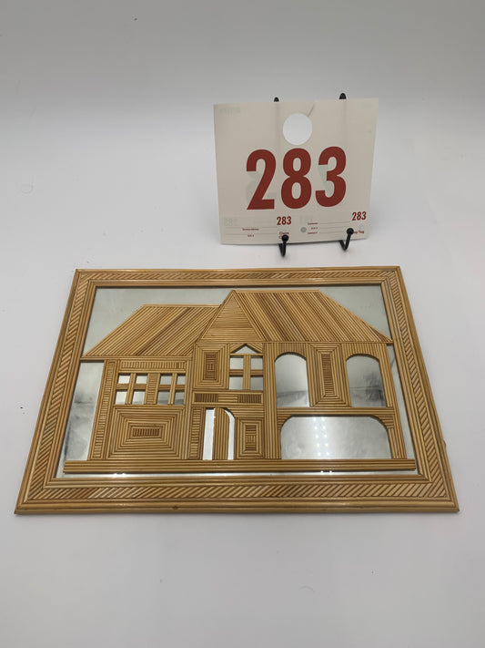 283 - Mirror With Straw Frame And House