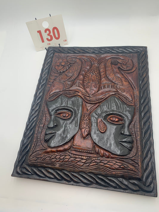 130 - Wooden Wall Plaque of Two Faces