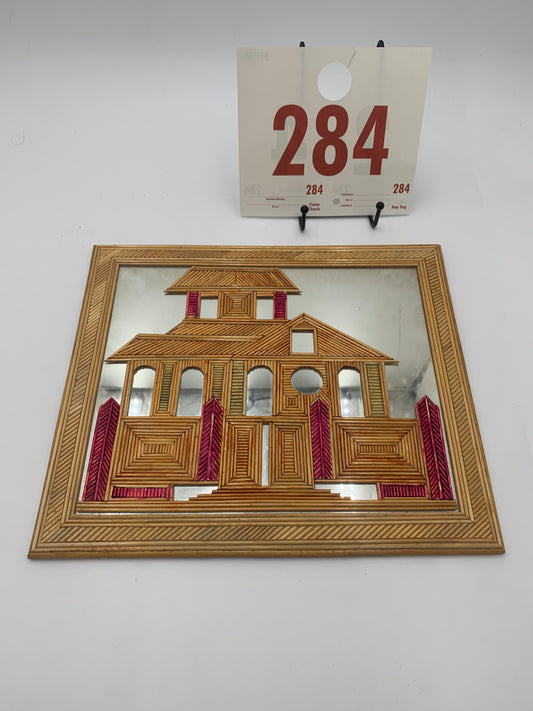 284 - Mirror With Straw Frame And House