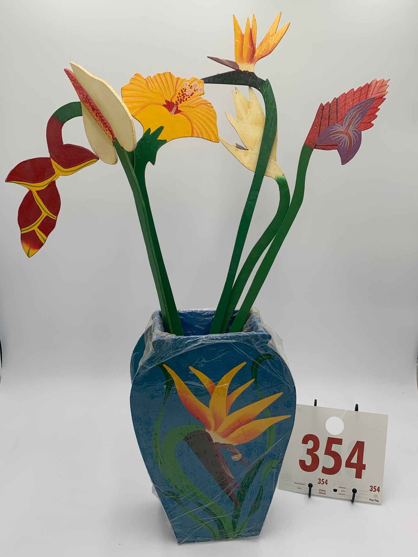 354 - Wooden Vase/Flowers