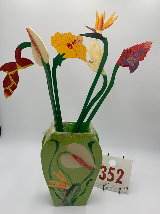 352 - Wooden Vase/Flowers