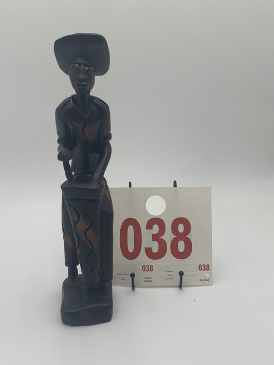 038 - Wooden Statue of Man Playing Drum