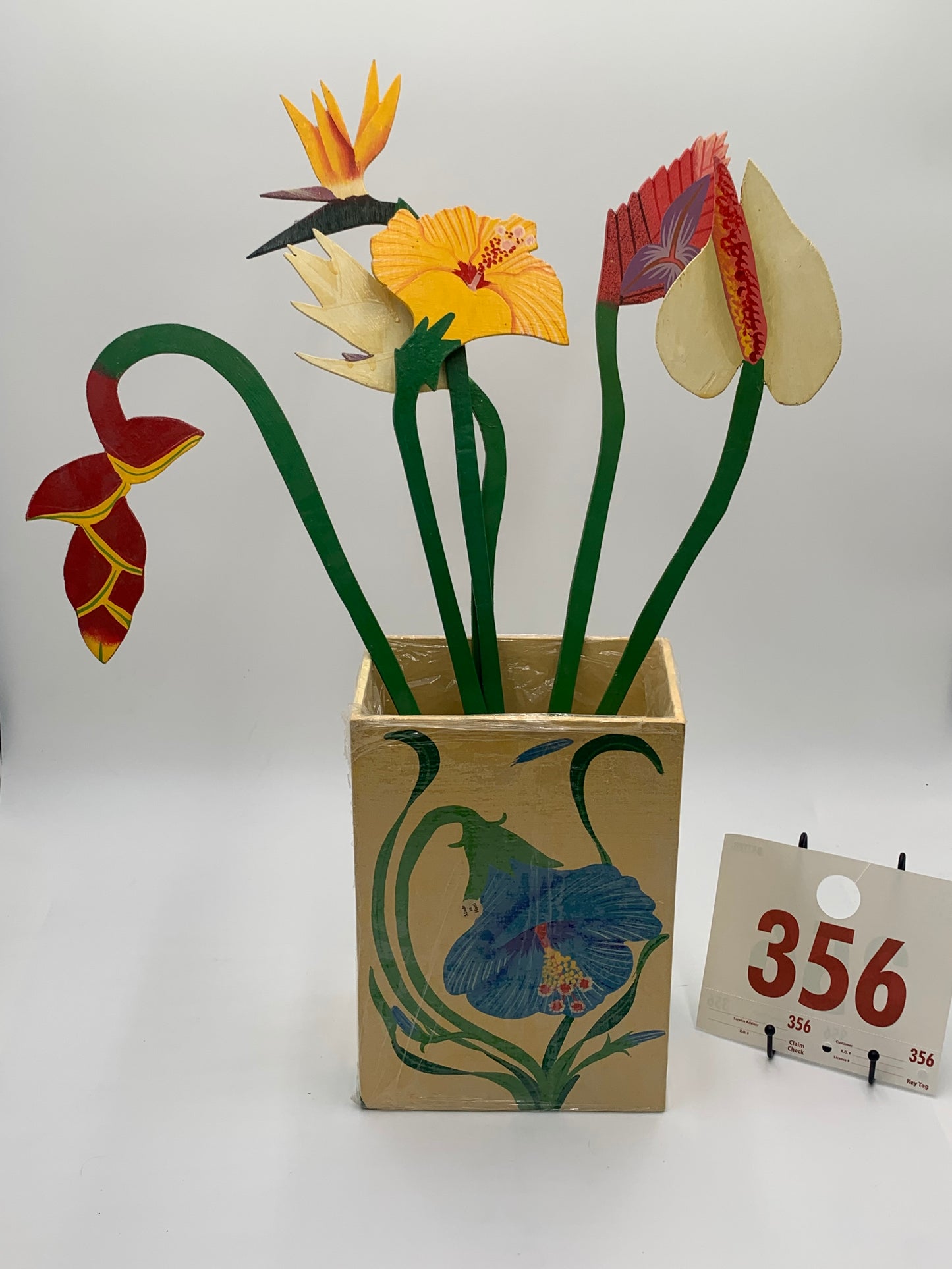 356 - Wooden Vase/Flowers